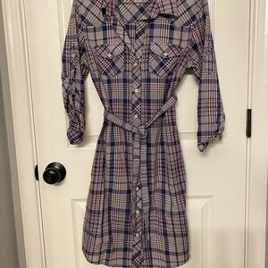 Tommy Hilfiger Blue and White Buttoned Tie Front Shirt Dress